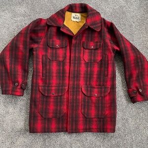 Woolrich Mackinaw (RARE SIZE) Red & Black Plaid - 1960s Vintage